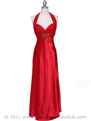 7173 Red Halter Evening Dress, Red