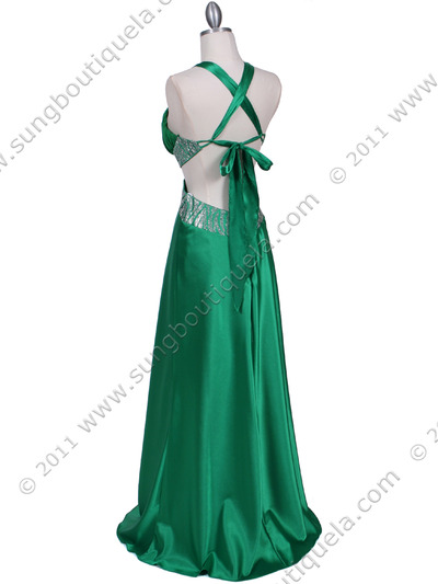 7179 Green Satin Evening Dress - Green, Back View Medium