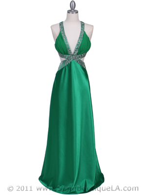 7179 Green Satin Evening Dress, Green