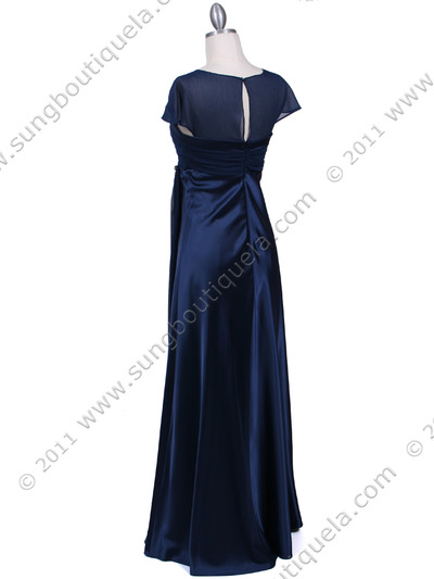 7302 Navy Evening Dress - Navy, Back View Medium
