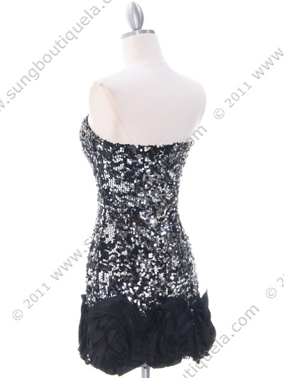 74177 Black Silver Sequin Party Dress - Black Silver, Back View Medium