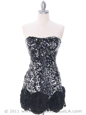 74177 Black Silver Sequin Party Dress, Black Silver