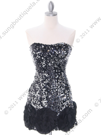 74177 Black Silver Sequin Party Dress - Black Silver, Front View Medium