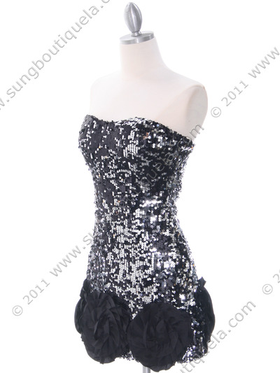 74177 Black Silver Sequin Party Dress - Black Silver, Alt View Medium