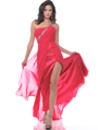 7501 Watermelon One Shoulder Jeweled Strap Evening Dress - Watermelon, Front View Thumbnail