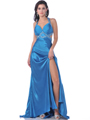 7503 Teal Halter Cut Out Prom Dress with Slit - Teal, Front View Thumbnail