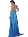 7503 Teal Halter Cut Out Prom Dress with Slit - Teal, Back View Thumbnail