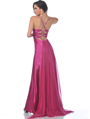 7505 Charmeuse Evening Dress with Crisscross Back - Raspberry, Back View Thumbnail