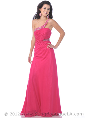 7506 Fuschia Single Jeweled Strap Prom Dress, Fuschia