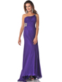 7507 Purple One Shoulder Jeweled Strap Evening Dress with Slit - Purple, Front View Thumbnail