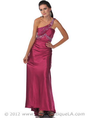 7511 Raspberry One Shoulder Evening Dress, Raspberry