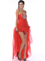 7514 Red Strapless Butterfly High Low Prom Dress - Red, Front View Thumbnail