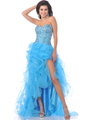 7516 Jeweled Corset Top Ruffle High Low Prom Dress - Turquoise, Front View Thumbnail