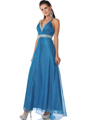 7521 Teal Jeweled Straps Halter Neck Evening Dress - Teal, Front View Thumbnail