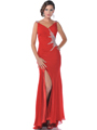 7522 Chiffon Evening Dress with Sparkling Jewels and Sequins - Red, Front View Thumbnail