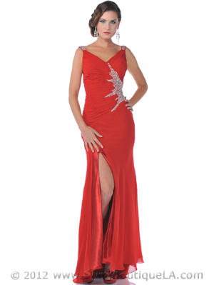 7522 Chiffon Evening Dress with Sparkling Jewels and Sequins, Red