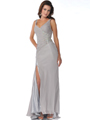 7522 Chiffon Evening Dress with Sparkling Jewels and Sequins - Silver, Front View Thumbnail