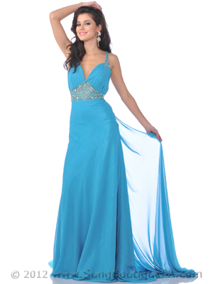 7523 Chiffon Prom Dress with Train, Blue