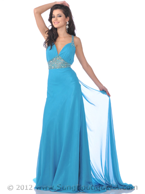 7523 Chiffon Prom Dress with Train, Blue