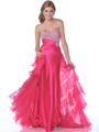 7524 Hot Pink Sequin Embellished Prom Dress with Train - Hot Pink, Front View Thumbnail