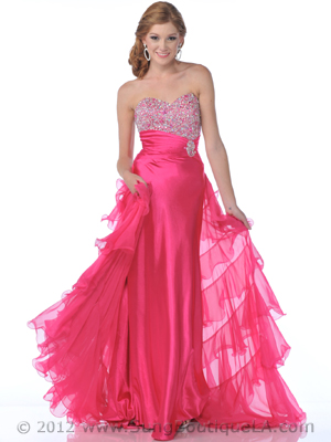 7524 Hot Pink Sequin Embellished Prom Dress with Train, Hot Pink