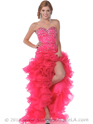7529 Strapless Sweetheart High Low Prom Dress, Hot Pink