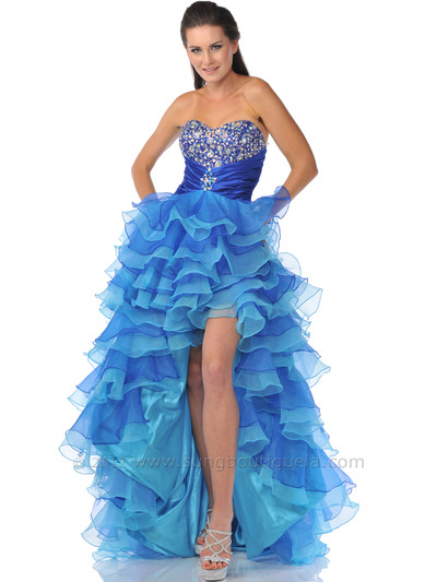 7530 Royal Blue Strapless Sweetheart Cut High Low Prom Dress - Royal Blue, Front View Medium