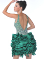 7536 Jewels Embellished Rosette Prom Dress - Green, Back View Thumbnail