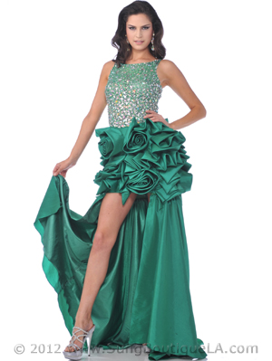 7536 Jewels Embellished Rosette Prom Dress, Green