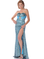 7537 Blue Strapless Sweetheart Sequin Evening Dress with Slit - Blue, Front View Thumbnail
