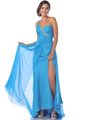 7542 Jeweled One Shoulder Chiffon Evening Dress with Slit - Mint, Front View Thumbnail