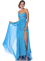 7542 Jeweled One Shoulder Chiffon Evening Dress with Slit - Mint, Front View Thumbnail