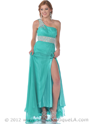 7545 Sparkling Jeweled One Shoulder Evening Dress, Jade