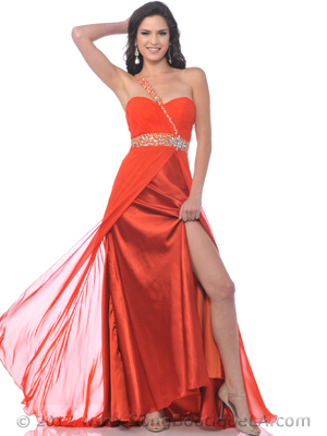 7546 Sweetheart Embellished One Shoulder Prom Dress, Orange