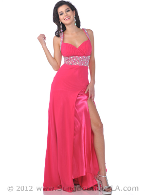 7547 Fuschia Jeweled Straps Sweetheart Prom Dress, Fuschia