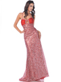 7549 Red Sequin Embellished Prom Dress with Keyhole - Red, Front View Thumbnail
