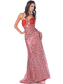 7549 Red Sequin Embellished Prom Dress with Keyhole - Red, Front View Thumbnail