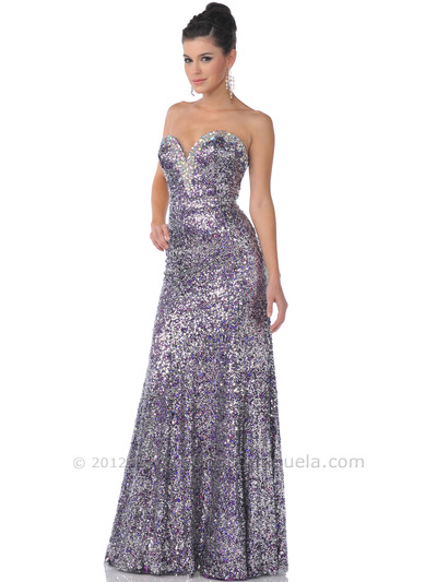 7550 Purple Strapless Sequin Prom Dress - Purple, Front View Medium