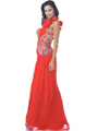 7555 Watermelon One Shoulder Rosette Strap Cutout Evening Dress - Watermelon, Back View Thumbnail
