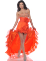 7556 Orange Strapless Jewel Embellished Prom Dress with Slit - Orange, Front View Thumbnail