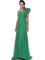 7559 Green One Shoulder Pleated Evening Dress - Green, Front View Thumbnail
