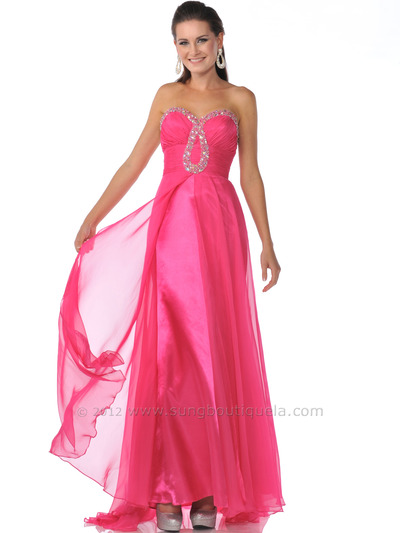 7562 Fuschia Sweetheart Chiffon Prom Dress - Fuschia, Front View Medium