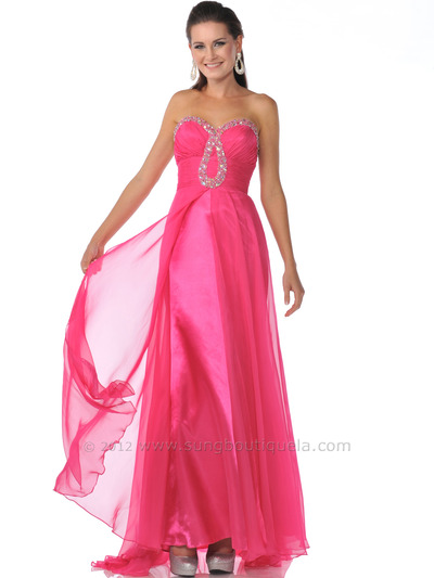 7562 Fuschia Sweetheart Chiffon Prom Dress - Fuschia, Front View Medium