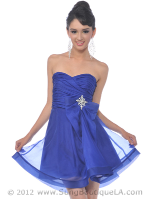 76184 Strapless Homecoming Dress with Bow, Royal Blue