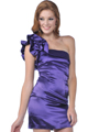 76369 One Shoulder Rosette Cocktail Dress - Eggplant, Front View Thumbnail