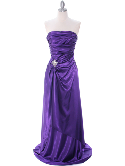7700 Purple Charmeuse Evening Dress - Purple, Front View Medium