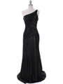 7702 Black Evening Dress with Rhinestone Straps - Black, Front View Thumbnail