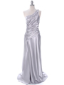 7702 Silver Evening Dress with Rhinestone Straps - Silver, Front View Thumbnail