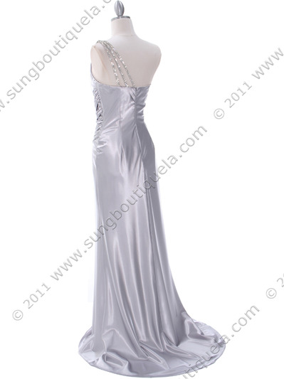7702 Silver Evening Dress with Rhinestone Straps - Silver, Back View Medium