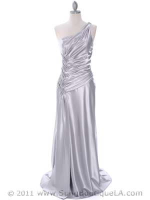 7702 Silver Evening Dress with Rhinestone Straps, Silver